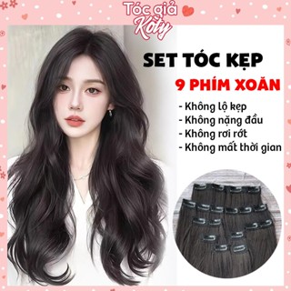 Tóc giả mảnh kẹp 9 phím, set 9 kẹp tóc giả xoăn layer nối tóc tại nhà