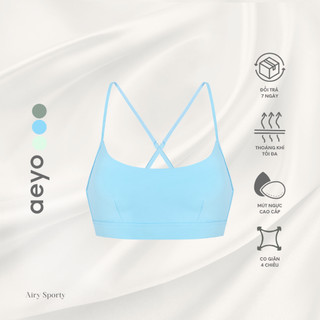 Áo bra thể thao yoga Airy Sporty, dáng ngắn ôm chân ngực, màu xanh da trời, chất liệu aeyoFit