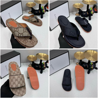 Dép nam quai ngang boy phố có hoạ tiết vân logo hai màu đen vàng có hộp thời trang BTSHOP