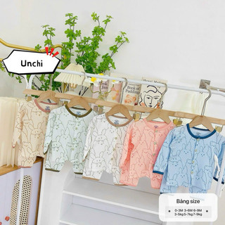 Bộ dài tay bé trai bé gái sơ sinh unchi vải thông hơi thoáng mát co dãn bốn chiều thấm hút mồ hôi