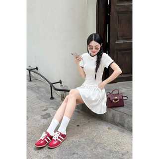 Đầm cổ tròn phối viền xòe xếp li có bigsize
