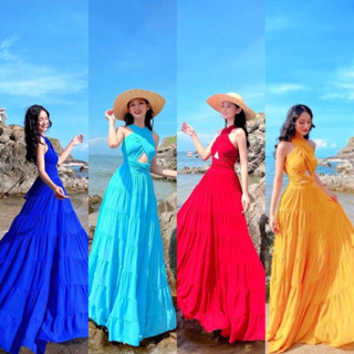 Maxi đi biển-Đầm maxi dài 2 dây đan chéo lưng xinh đẹp có sẵn mút ngực đi chơi du lịch,đi biển sang chảnh cá tính