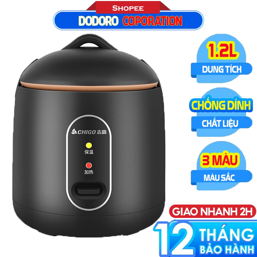 [SIÊU RẺ - BH 1NĂM] Nồi Cơm Điện Mini Chống Dính CHIGO, Nấu Hầm Súp Cháo Đa Năng, Dung Tích 1,2L