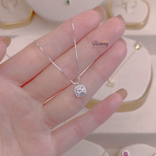 Dây chuyền nữ bạc 925 vòng cổ đá tròn mặt vuông màu xi bạch kim xinh xắn, sang chảnh VC123 | HARMONY ACCESSORIES