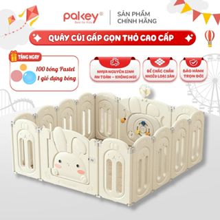 Quây Cũi Nhựa Gấp Gọn Pakey Thỏ Trắng Cao cấp Tặng 100 BÓNG - 1 GIỎ ĐỰNG BÓNG, Quây Cũi Gấp Gọn Cho Bé