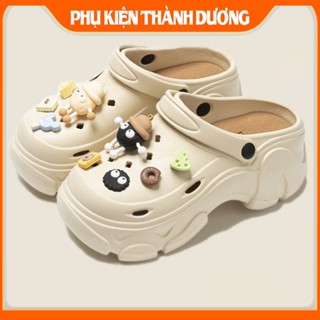 Dép nữ, Dép Cross đế cao 7cm, Dép Crocs nữ, Sticker Bánh quy phô mai