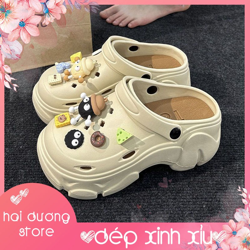 Dép nữ, Dép Cross đế cao 5cm, Sticker Bánh quy phô mai