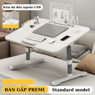 Bàn làm việc, bàn học đa năng ngồi giường, ngồi bệt có thể nâng hạ chiều cao, tích hợp ổ cắm usb