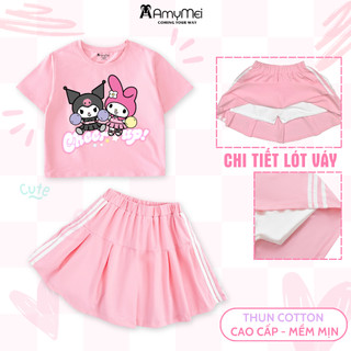  Set váy bé gái Kuromi Melody Amymei áo croptop cotton thoáng mát cho bé 16-32kg VAYCROPTOP_KUME 