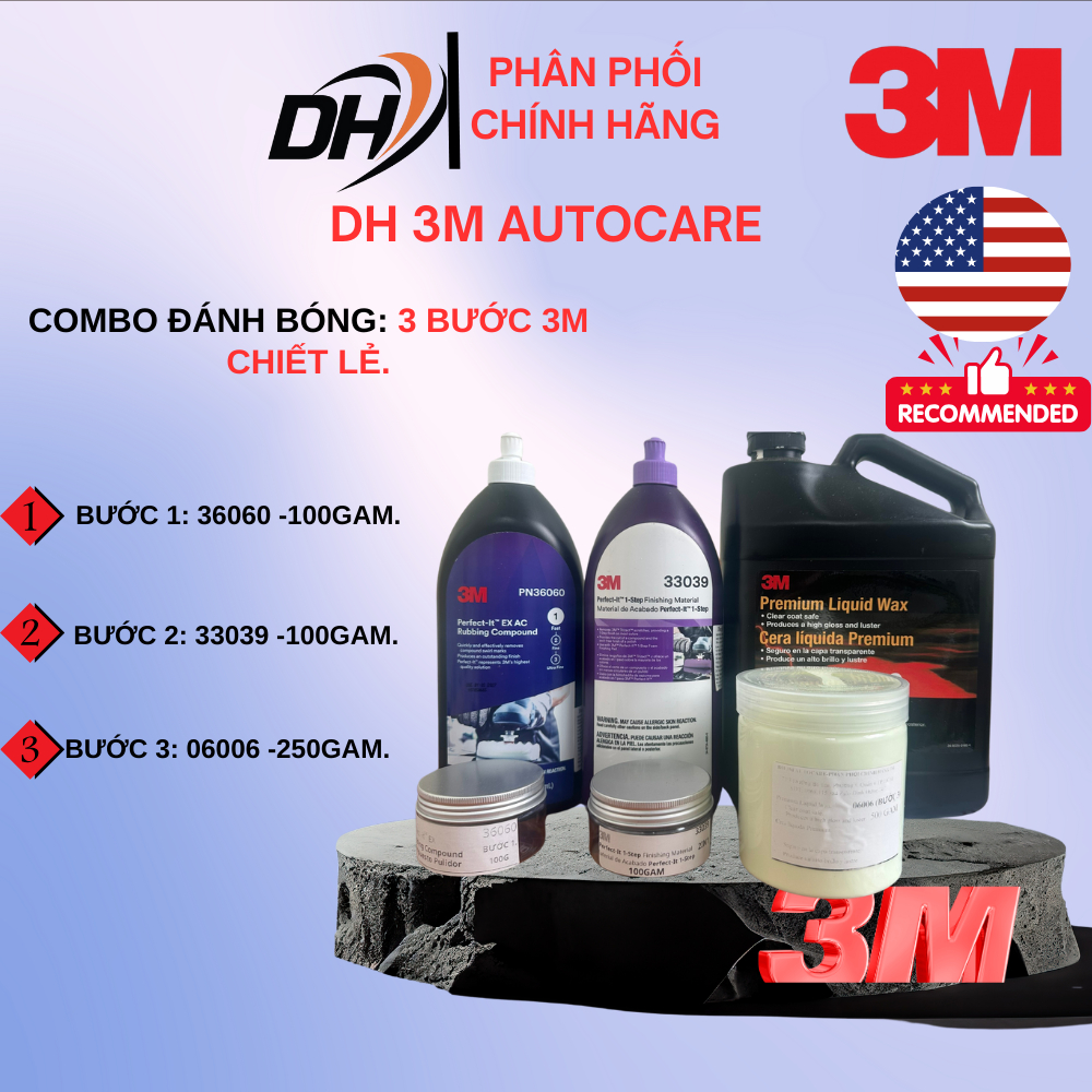 BỘ PASTE (XI) ĐÁNH BÓNG 3 BƯỚC 3M- HỦ CHIẾT 100G (36060, 06094, 06006)- DH 3M AUTOCARE.