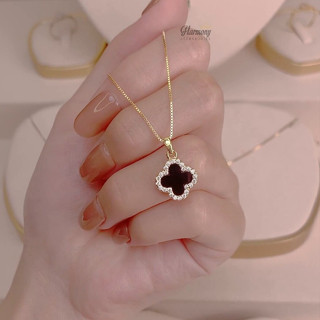 Dây chuyền nữ bạc 925 vòng cổ hình cỏ 4 lá đeo được 2 mặt mạ vàng Doris cao cấp sang trọng | HARMONY ACCESSORIES VC127