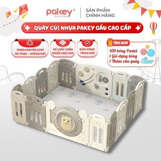 Quây cũi nhựa gấp gọn Pakey Gấu mới nhất 2024, Tặng kèm 100 BÓNG + THẢM 2 MẶT + GIỎ ĐỰNG BÓNG, dày dặn cao cấp