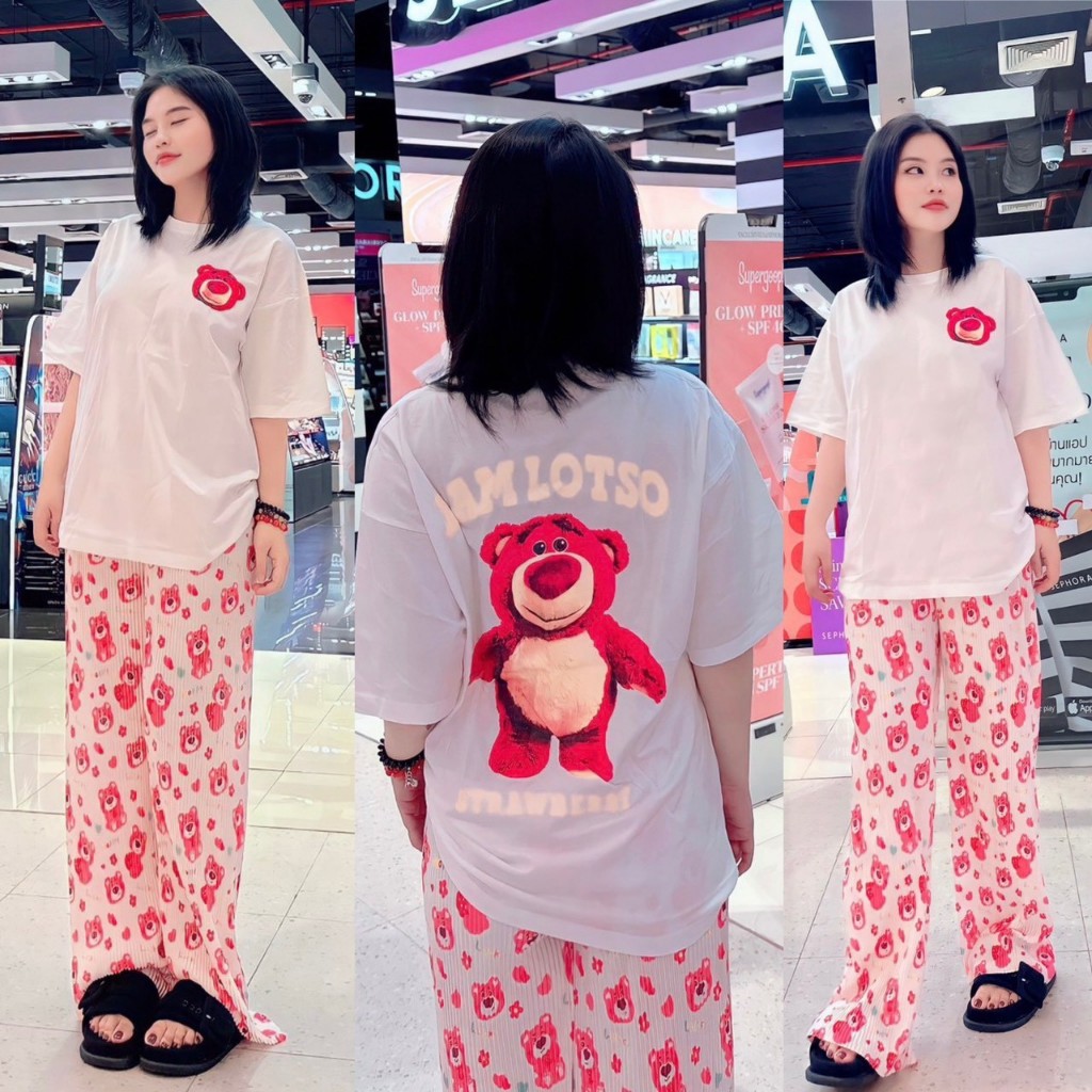 <MUA 1 ÁO TẶNG 1 LEGING> Áo Thun Gấu Dâu oversize Thái Lan
