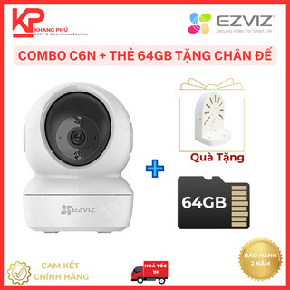 Combo camera ezviz c6n 2mp 1080p + thẻ 64gb tặng chân đế l, xoay 360 độ, camera wifi trong nhà