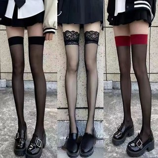 Vớ Lưới Dài Qua Gối Trong Suốt Viền Đỏ Phong Cách Lolita Gothic Punk Gợi Cảm Cho Nữ ❤Ngvinha2