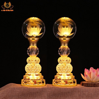 [HÀNG SẴN] CẶP 2 CÂY ĐÈN LED HOA SEN PHA LÊ THỜ CÚNG TRANG TRÍ CAO CẤP