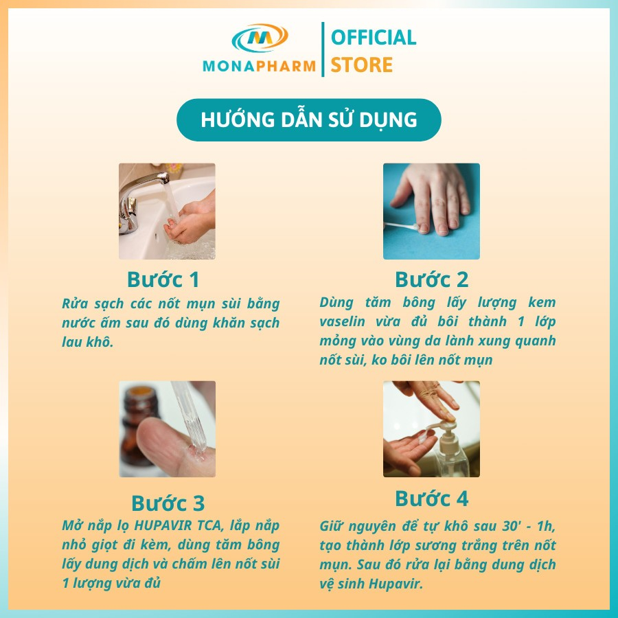Dung Dịch Chấm Sùi Mào Gà HUPAVIR TCA 80 Hỗ Trợ Giảm Mụn Cơm, Mụn Cóc Cho Nam Nữ- Lọ 10ml