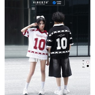Áo Polo Local Brand VIBESTU Phong Cách Thể Thao Số 10 Tay Lỡ Form Rộng, Áo Polo Unisex Nam Nữ