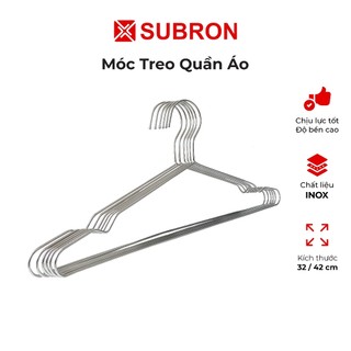 Móc treo quần áo inox Subron, bộ 6 móc dày dặn chịu lực cao treo quần áo người lớn, trẻ em