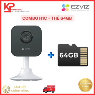 Combo Camera H1C Ezviz 2MP + Thẻ 64GB, camera mini nhỏ gọn, góc rộng, camera wifi trong nhà.
