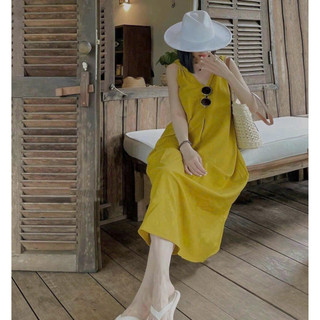 Đầm Suông Sát Nách, 2 Dây Nút Thắt Vai Dáng Dài, Chất vải Linen cao cấp co giãn nhẹ , mặc mát thoải mái