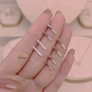 Khuyên tai nữ bạc 925 mặt chữ I đính đá 4 màu độc đáo, xinh xắn | HARMONY ACCESSORIES K37