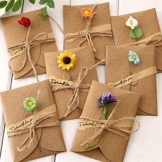 Thiệp Sinh Nhật Giấy Kraft Vintage Gắn Hoa Khô Handmade Trang Trí Hộp Quà Tặng SAHA