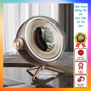 Hộp Xoay Đồng Hồ Cơ 1 Ngăn Xoay Có Đèn LED Nắp Tròn Acrylic Trong Suốt - Hộp Lên Cót Đồng Hồ Tự Động Cao Cấp - CT1G