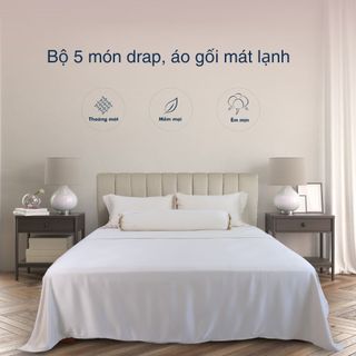 Bộ 5 món drap, áo gối kèm mền Tencel 80s Jun Store mềm mịn, mát lạnh màu Be (nhiều kích thước)