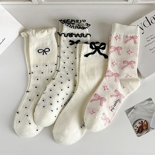 Gothic Ren Nơ Tất Hàn Quốc Phong Cách Ba Lê Jk Giữa Bê Tất Xuân Hè Mỏng Tất Cotton Lưới Thoáng Khí Nữ Tất ❤Ngvinha2