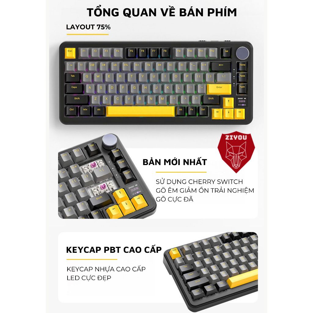 Bàn Phím Cơ Không Dây Bluetooth Ziyou Attack Shark X85PRO LED RGB Có Màn Hình | BigBuy360 - bigbuy360.vn
