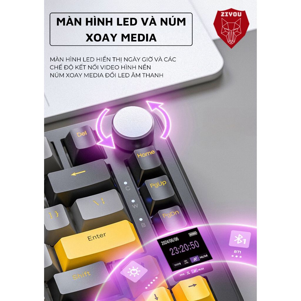Bàn Phím Cơ Không Dây Bluetooth Ziyou Attack Shark X85PRO LED RGB Có Màn Hình | BigBuy360 - bigbuy360.vn
