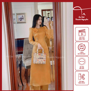 Áo dài cách tân , áo dài tay bồng voon oganza