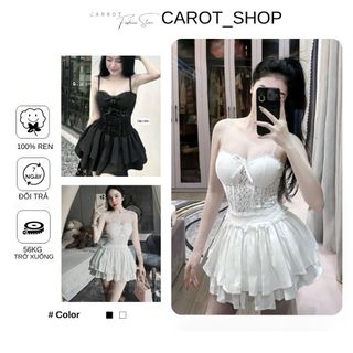 Set áo 2s cúp ngực phối ren 2 dây mix xoè tầng sexy, sang chảnh by CarrotStore