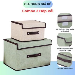 Combo 2 Hộp Vải Đựng Đồ Thùng Đựng Quần Áo Đồ Chơi Đa Năng Bằng Vải Cứng Cắp Có Nắp Đậy Tiện Dụng
