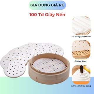 100 Tờ Giấy Nến Đục Lỗ Lót Nồi Chiên Không Dầu, Hấp Bánh Bao, Giấy Nến Tròn Lót Xửng Hấp