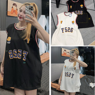 Áo phông bóng rổ nam nữ form rộng, áo thun ba lỗ in chữ F526 phối viền chât liệu cotton thoáng mát