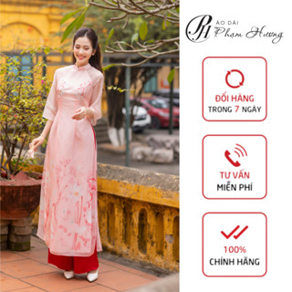 Áo Dài Cẩm Ngọc - Áo Dài Phạm Hương, Áo Dài Truyền Thống Chất Liệu Tơ Organza Cổ Trụ 2 Phân Tay Xòe