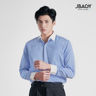 Áo sơ mi nam kẻ sọc xanh phối măng set cổ trắng chất liệu oxford cotton thoáng mát thanh lịch thương hiệu JBAGY - JS0705