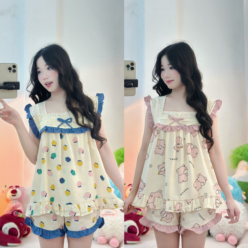 ĐŨI LẠNH  bộ pijama bộ ngủ nữ tiểu thư cổ vuông 2 dây vải đũi lạnh mùa hè mặc đi ngủ mát mẻ thoải má