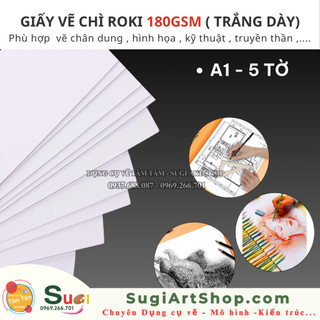 [ TÂM TÂM  ] Giấy kỹ thuật A1 -5 TỜ, Giấy Roki, Giấy vẽ roki định lượng 180gsm