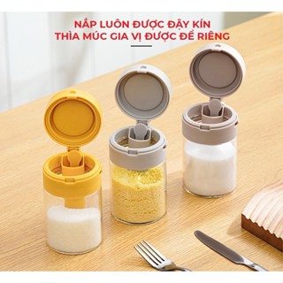 Lọ Đựng Gia Vị Thuỷ Tinh Boro Chống Vỡ Cao Cấp - Hộp Đựng Gia Vị Có Thìa Để Ngăn Riêng Chống Ẩm, Nắp Kín Có Khóa