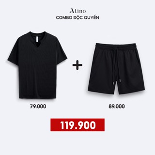 Combo 01 Áo Thun Nam Trơn Ngắn Tay Cổ Chữ V 2.2860 + 01 Quần Short Nam Trơn ATINO L.5.1620