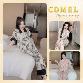 Bộ ngủ Pijama nữ lụa mango áo cổ sen, tay ngắn quần dài thu đông, mặc nhà dễ thương Freesize 40-58kg D01 - COMEL