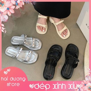Dép nữ, Dép bánh mỳ, Dép đế xuồng đế cao 4cm quai ngang nơ đôi, chống trượt