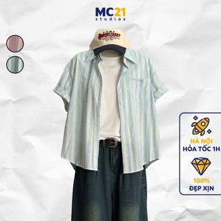 Áo sơ mi ngắn tay MC21.STUDIOS kẻ sọc dọc Ulzzang Streetwear Hàn Quốc shirt vải xịn mềm A4112