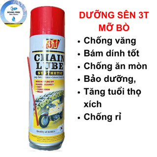 Dưỡng Sên 3T Mỡ Bò Nước Chính Hãng Chain Lube Chai 500ml Chống Văng, Bám Bính Tốt, Mỡ Bò Dang Phun