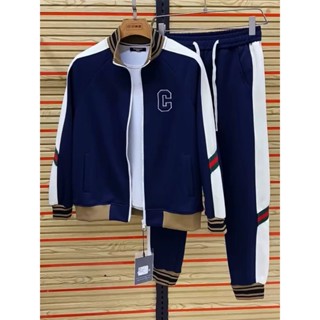 Quần áo thể thao thu đông nam, Quần áo nỉ nam thêu logo chữ C. Bộ thể thao nam Tập Thể Dục Chạy Bộ Tập Gym Thun