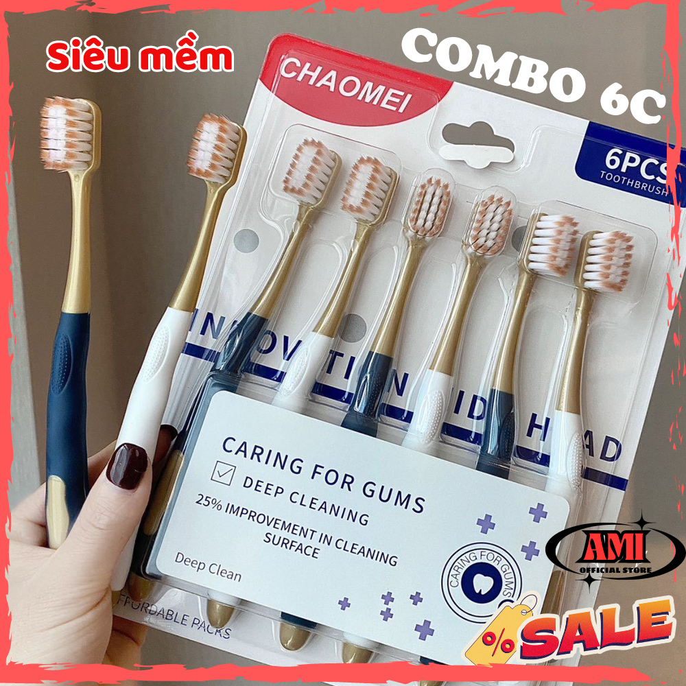 Combo 6 bàn chải đánh răng lông mềm , chải siêu êm, làm sạch sâu đánh sạch mảng bám AMI