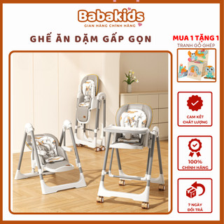 Ghế ăn dặm gấp gọn cho bé babakids, ghế ăn dặm đa năng cao cấp nâng hạ ngả lưng 3 cấp độ